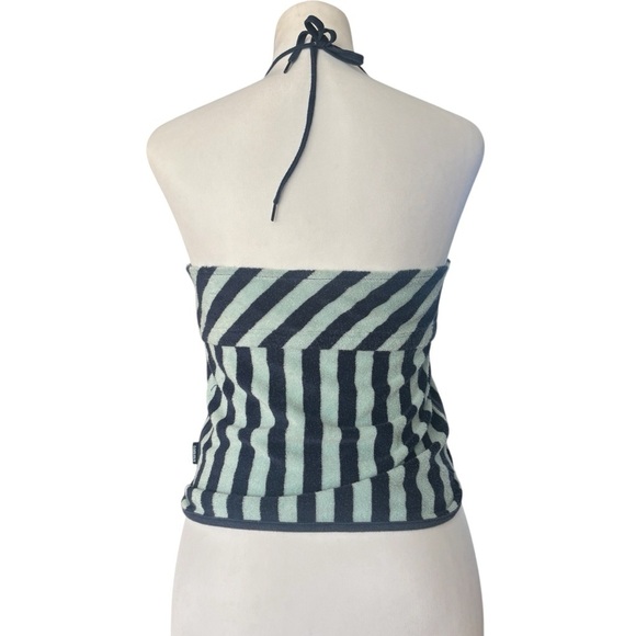 Tommy Jeans Y2K Stripped Terry Cloth Halter Top Size Medium Front Tie - Picture 5 of 11